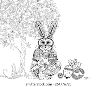 Easter bunny and eggs background, Sketch