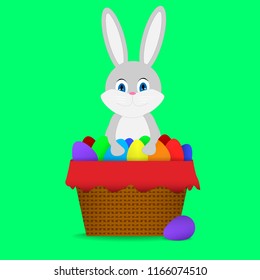 Easter bunny with eggs in the basket