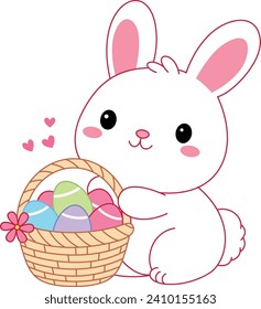 Easter bunny and eggs basket illustration