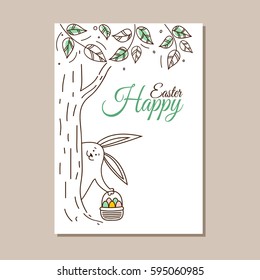 Easter Bunny with Easter eggs in basket on white background. The Doodle style