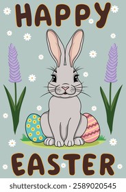 Easter Bunny With Eggs Card Illustration