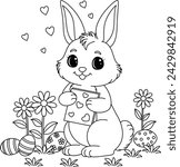 Easter bunny with eggs coloring page for kids
