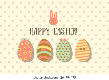 Easter bunny and easter eggs cute card