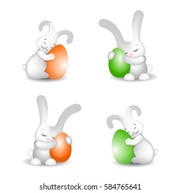 Easter Bunny with Easter eggs cute fluffy set of 4