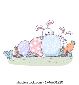Easter bunny and eggs design of vector. Cartoon illustration style.