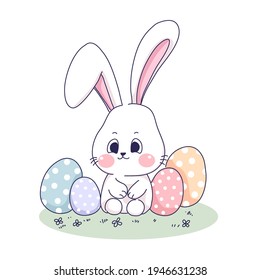 Easter bunny and eggs design of vector. Cartoon illustration style.