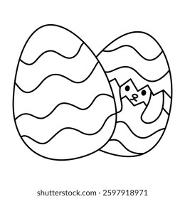 easter bunny in easter eggs doodle outline on white background