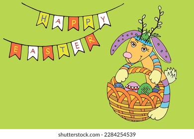 easter bunny eggs and flags postcard