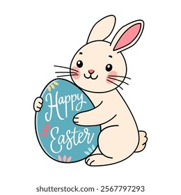 Easter bunny and easter eggs. flat vector isolated illustration on white background.