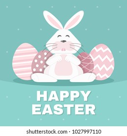 Easter bunny and easter eggs greeting card background