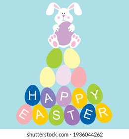 Easter bunny and eggs for easter greeting card