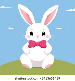 easter bunny with easter eggs. greeting card with bunny. Happy Easter. Cute rabbit. Bunny ears and Easter eggs. Vector illustration. 