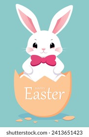 easter bunny with easter eggs. greeting card with bunny. Happy Easter. Cute rabbit. Bunny ears and Easter eggs. Vector illustration. 