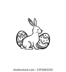 Easter bunny and eggs hand drawn outline doodle icon. Easter holidays concept vector sketch illustration for print, web, mobile and infographics isolated on white background.