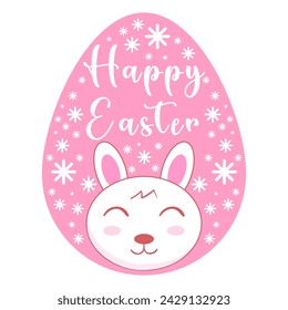 Easter bunny with easter eggs. Happy Easter. Bunnies, eggs and star. Modern style design, pink pastel colors. Greetings card and presents for Easter Day 