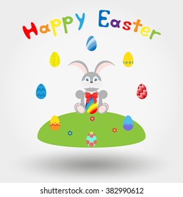 Easter bunny with eggs. Icons set for web and mobile application. Vector illustration on a white background. Flat design style.