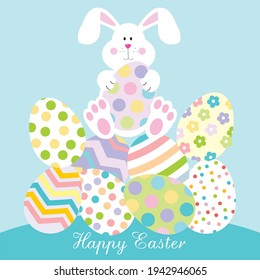 Easter bunny and eggs illustration for easter greeting card