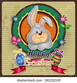 Easter bunny with eggs inside label-transparency blending effects and gradient mesh-EPS10. Grunge effects can be removed effects can be removed