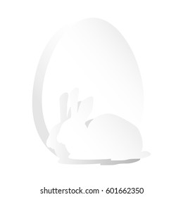 Easter Bunny Easter eggs into the hole on the white background, paper cut style design vector illustration.