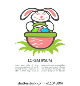 Easter bunny and eggs isolated on white background. Holiday set. Design element for greeting cards or flyers.