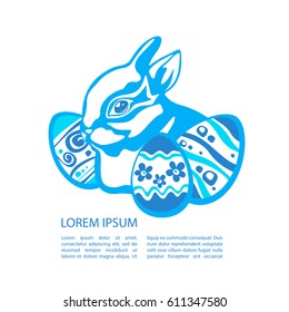Easter bunny and eggs isolated on white background. Holiday set. Design element for greeting cards or flyers.