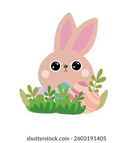 Easter bunny with eggs isolated, for prints stickers and embroidery. Vector illustration.