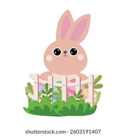 Easter bunny with eggs isolated, for prints stickers and embroidery. Vector illustration.
