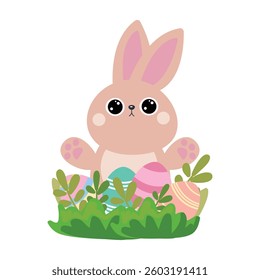 Easter bunny with eggs isolated, for prints stickers and embroidery. Vector illustration.