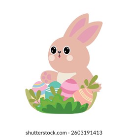 Easter bunny with eggs isolated, for prints stickers and embroidery. Vector illustration.