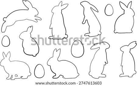 Easter bunny and eggs line art shapes clip art vector set