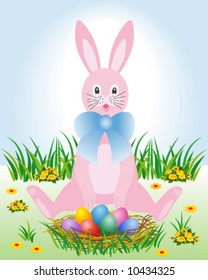 Easter Bunny with eggs in the nest