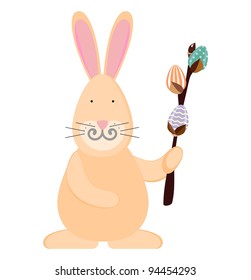 Easter bunny with eggs on the branch, vector