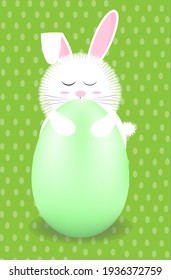 Easter bunny and Easter eggs on green background, vector, flat illustration