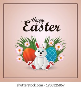 	
Easter bunny with easter eggs on green