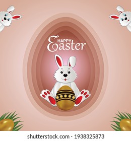 	
Easter bunny with easter eggs on green