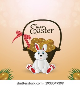 Osterhase mit Ostereiern auf Grün 