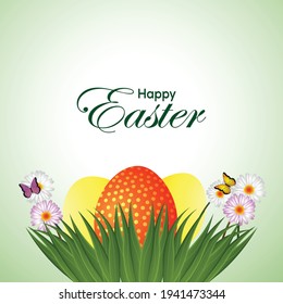 	
Easter bunny with easter eggs on green