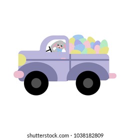 Easter bunny and eggs on the white background. Vector illustration