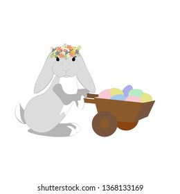 Easter bunny with eggs on the white background. Vector illustration