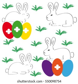 Easter bunny with eggs on white background. Vector illustration.