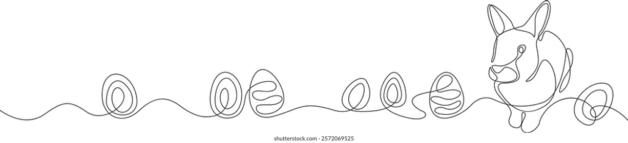 Easter bunny and eggs, one continuous line drawing. Easter illustration with a bunny. Vector illustration of a rabbit in black line isolated from the background. Hare and egg vector design