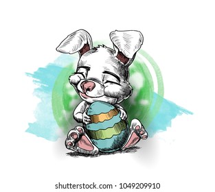Easter Bunny with Easter Eggs, Peel off sticker Vector illustration.