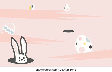 Easter Bunny and Eggs in a Pink Landscape greetings banner concept