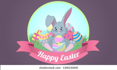 Easter bunny with eggs, poster