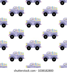 Easter bunny and eggs seamless pattern on the white background. Vector illustration