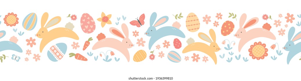 Easter bunny with easter eggs seamless pattern vector banner background isolated