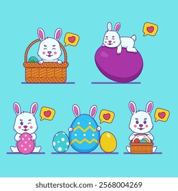 Easter bunny and easter eggs set.