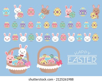 Easter Bunny And Easter Eggs Set.
Three Adobe Illustrator Pattern Brushes And Two Illustrations.