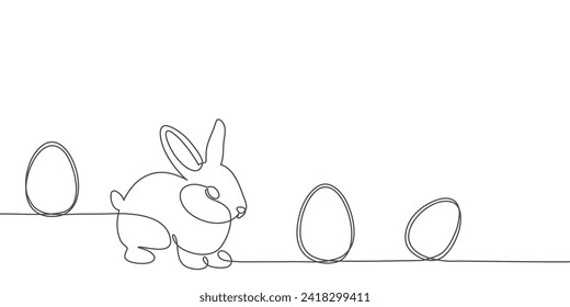 Easter bunny with eggs in simple one line style