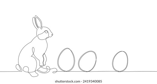 Conejo de Pascua con huevos de una línea simple.